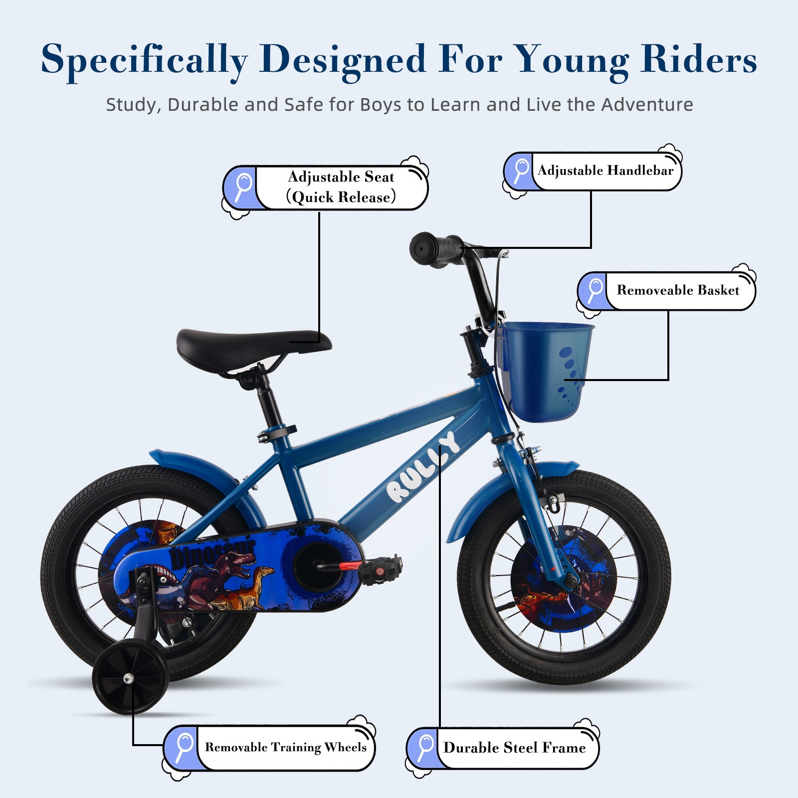 RULLY Dinosaur Kids Bike, Blue