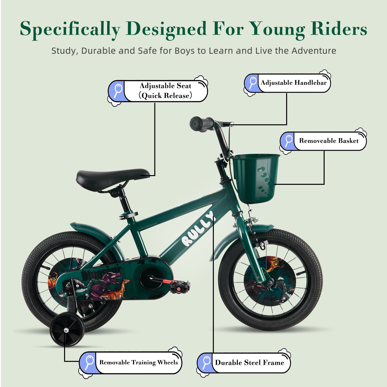 RULLY Dinosaur Kids Bike, Green