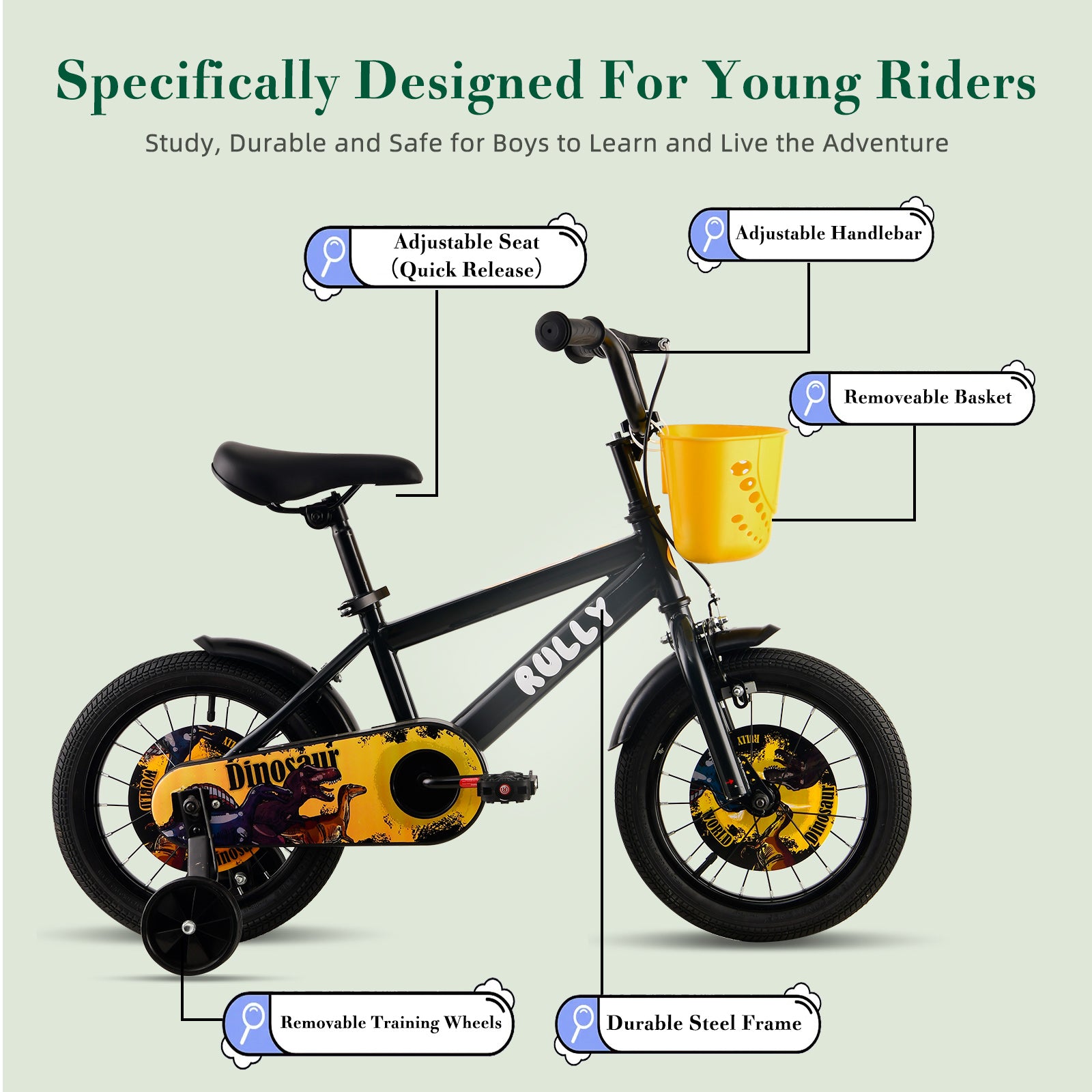 RULLY Dinosaur Kids Bike, Black