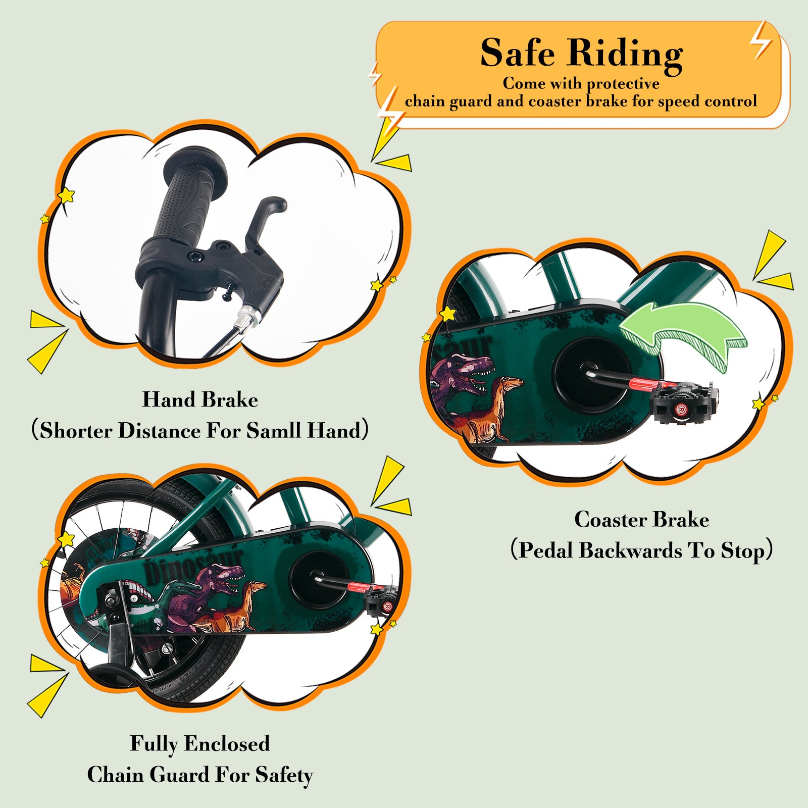 RULLY Dinosaur Kids Bike, Green