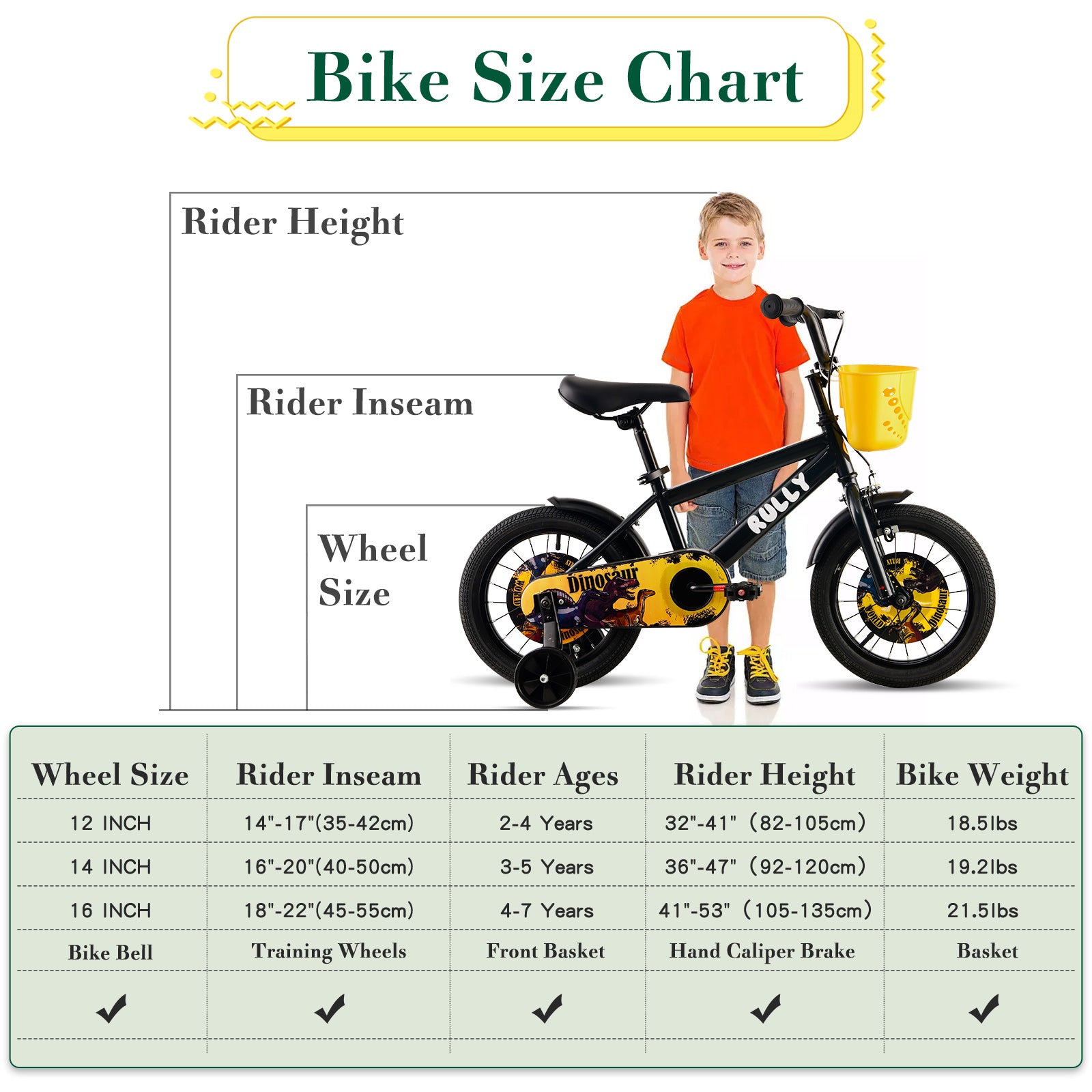 RULLY Dinosaur Kids Bike, Black