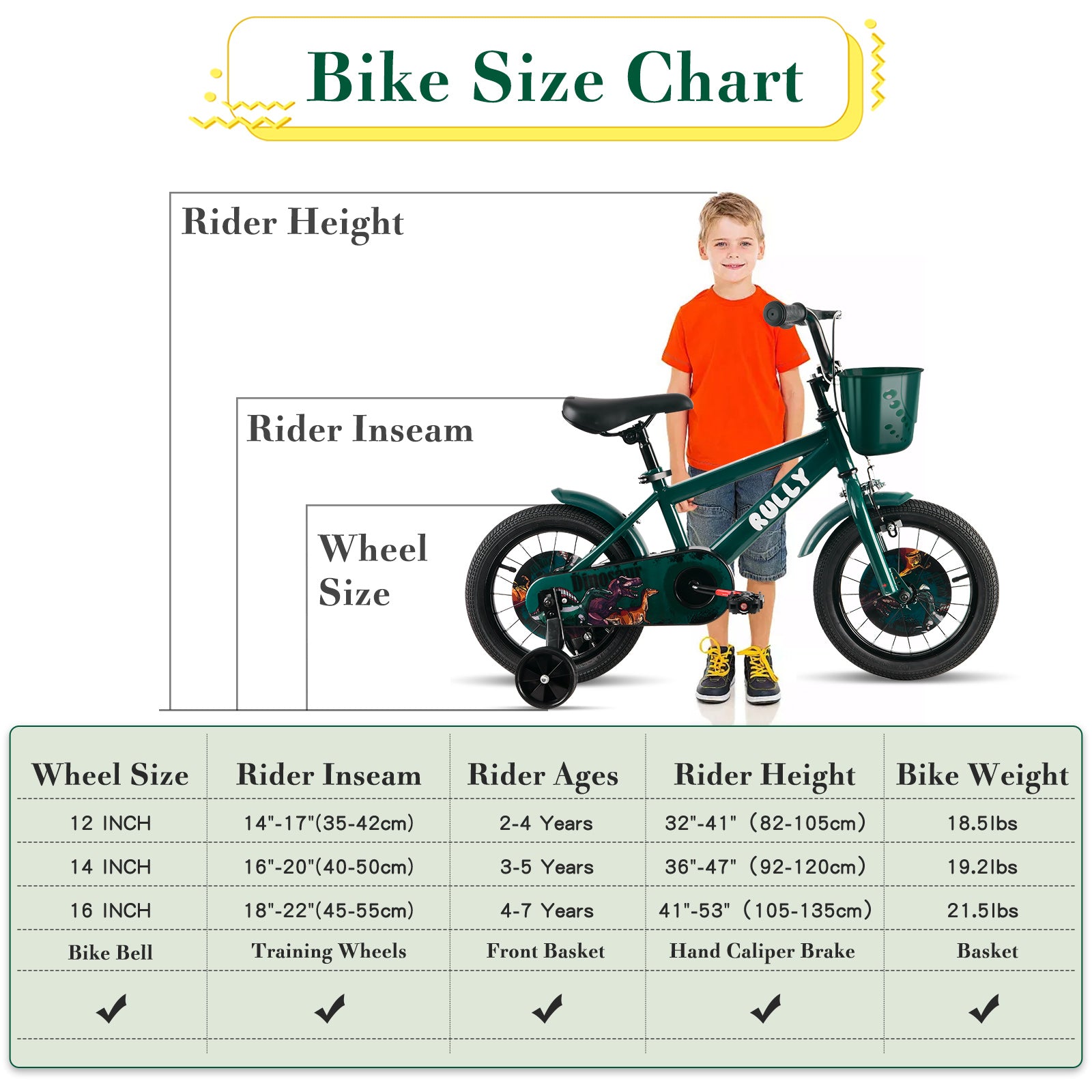 RULLY Dinosaur Kids Bike, Green