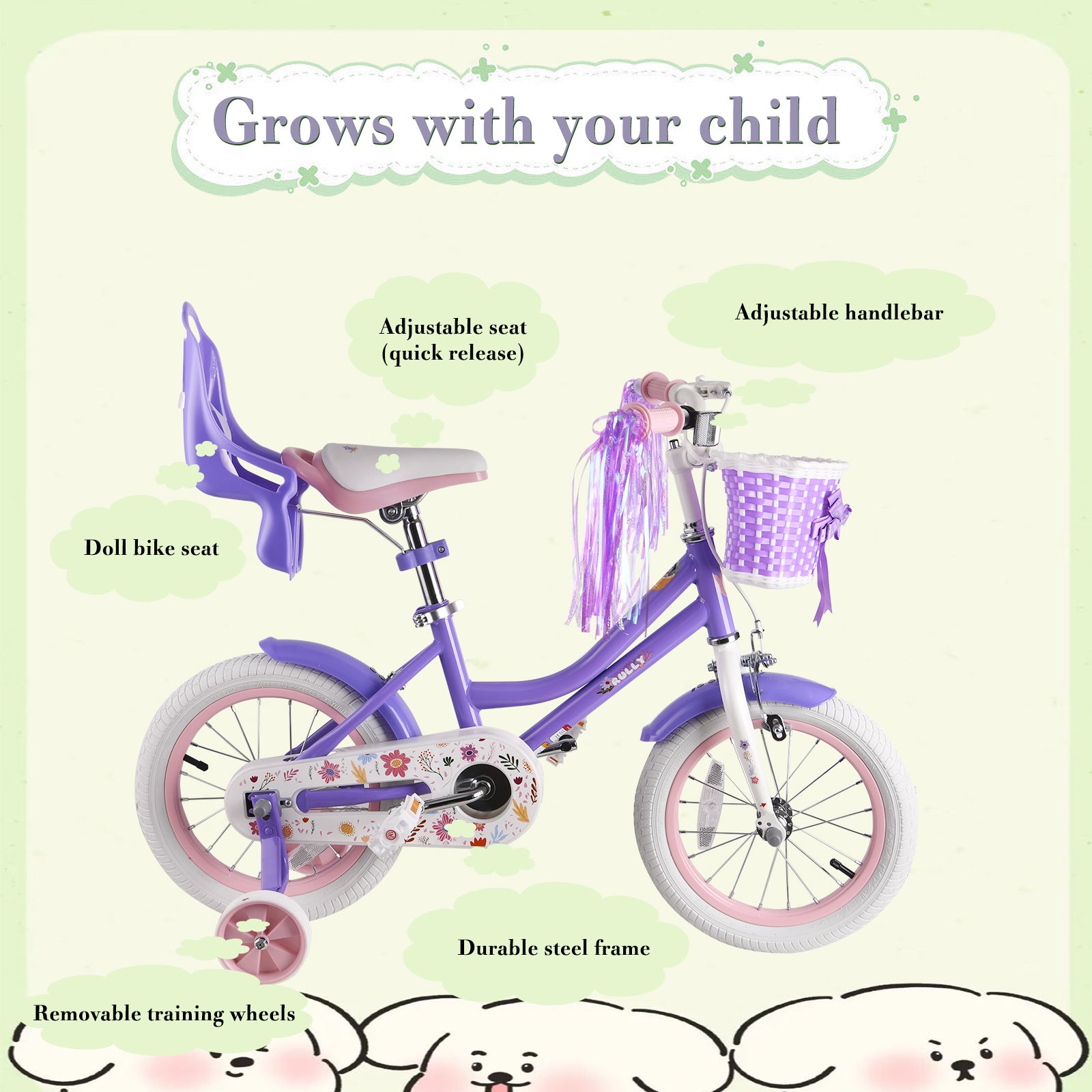 Rully Dasiy Kids Bike for 2-7 Years with Training Wheels & Front Handbrake