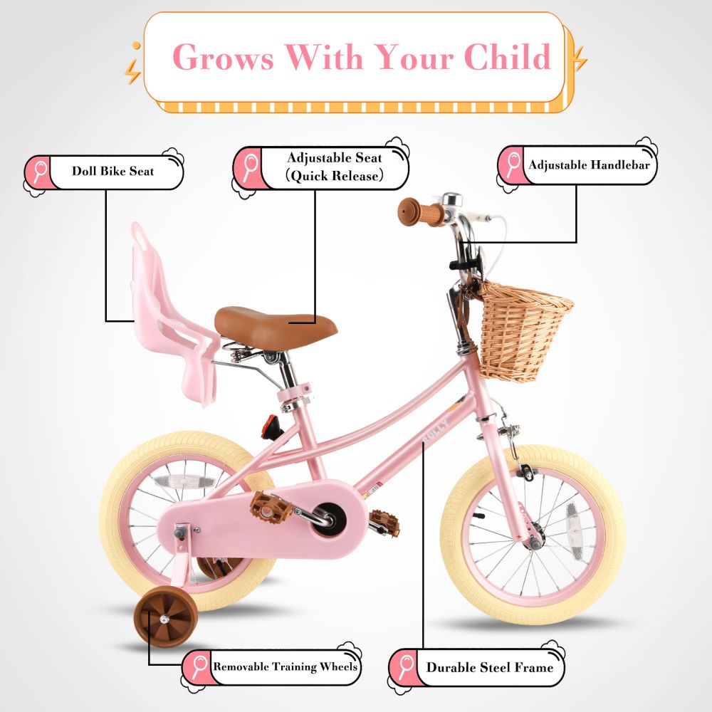 RULLY Donna Kids Bike for 2-7 Years with Training Wheels & Front Handbrake