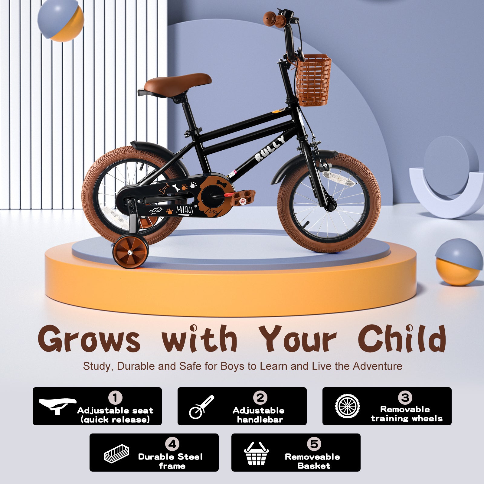 Rully Puppy Kinderfahrrad, Schwarz 