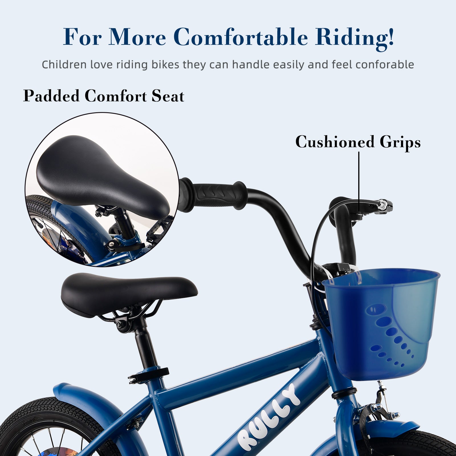 RULLY Dinosaur Kids Bike for Ages 2-7 Years Old Boys, 12 14 16 Inch BMX Style Kid's Bikes with Training Wheels, Blue