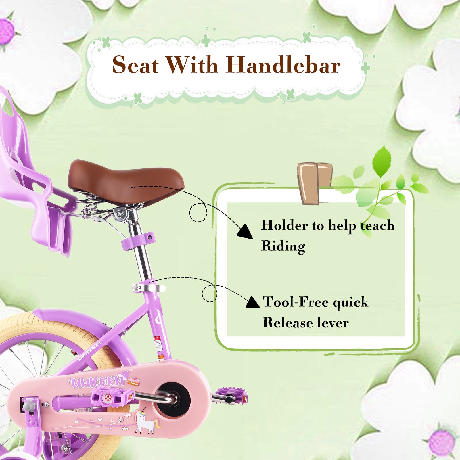 Rully Princess Kids Bike for 2-7 Years with Training Wheels & Front Handbrake