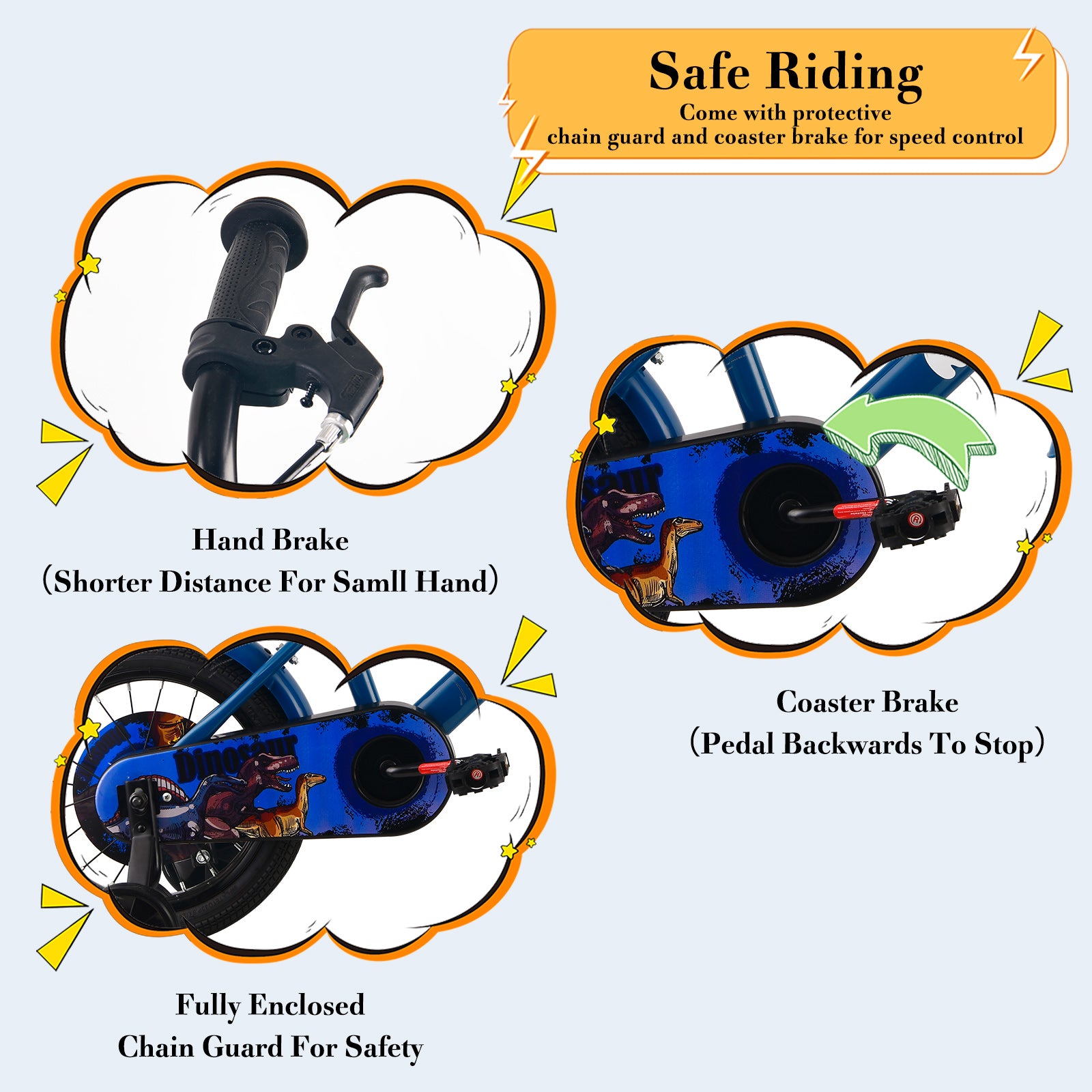 RULLY Dinosaur Kids Bike for Ages 2-7 Years Old Boys, 12 14 16 Inch BMX Style Kid's Bikes with Training Wheels, Blue