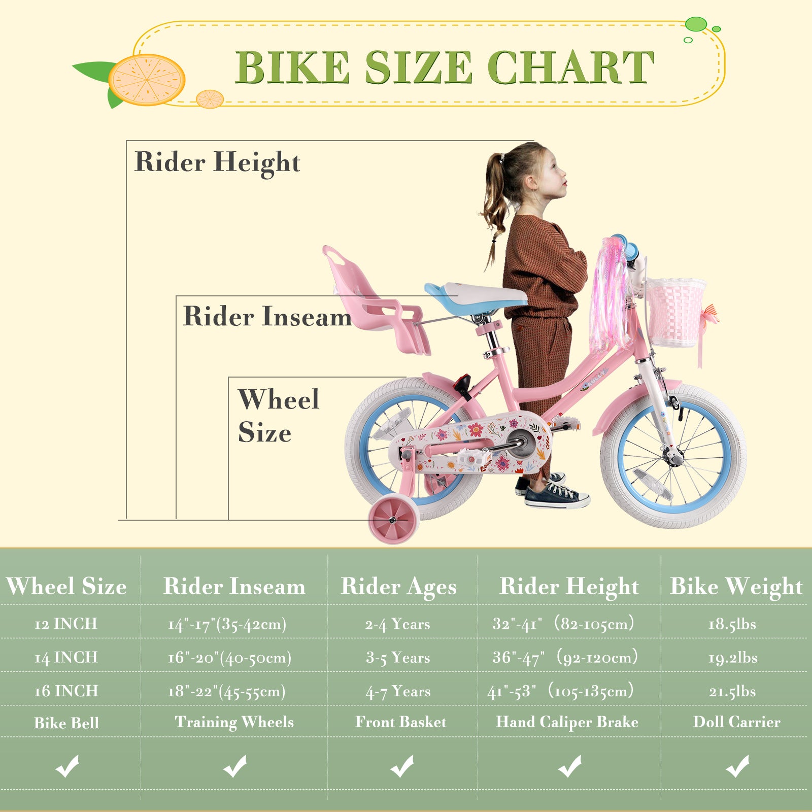 Rully Dasiy Kids Bike for 2-7 Years with Training Wheels & Front Handbrake