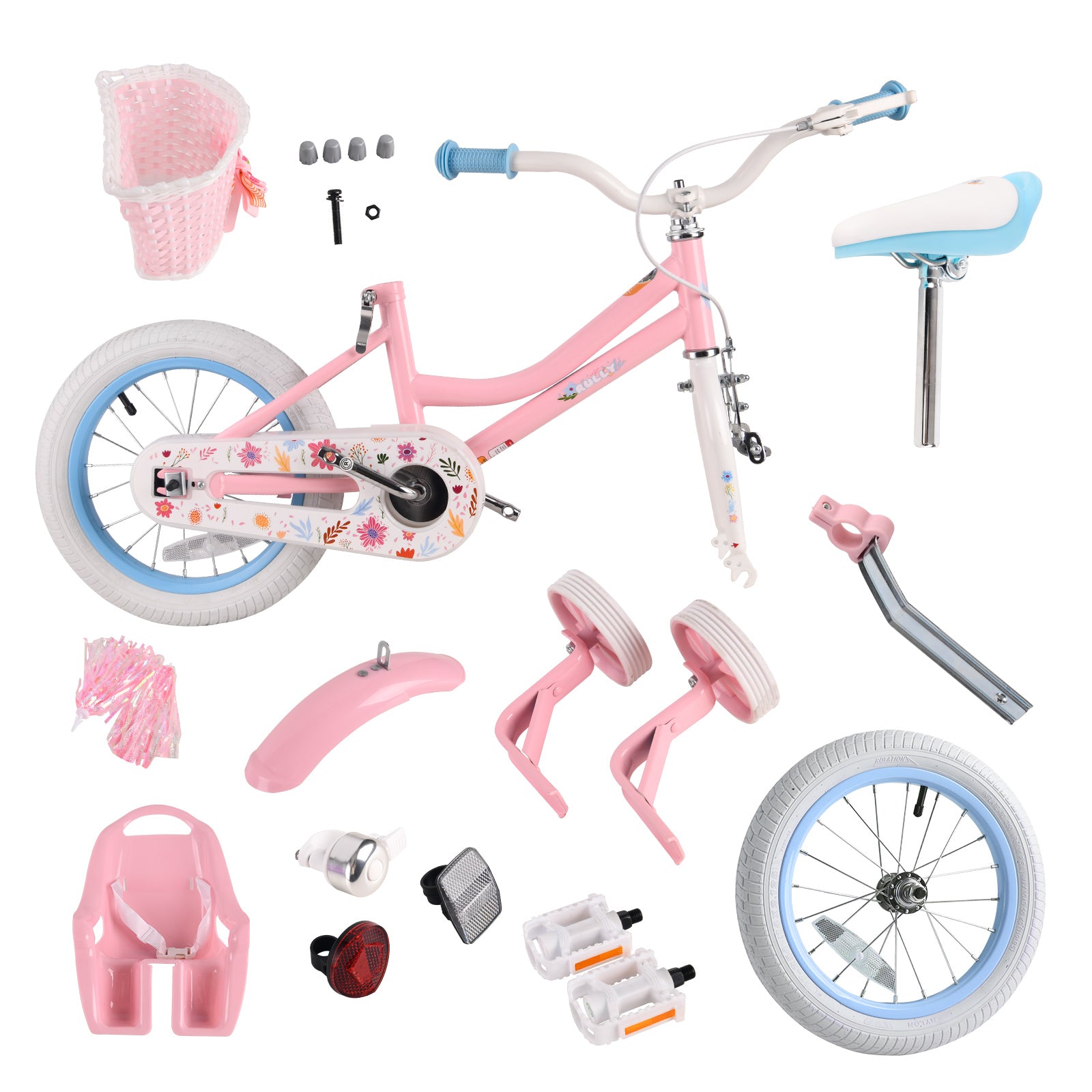 Rully Dasiy Kids Bike for 2-7 Years with Training Wheels & Front Handbrake