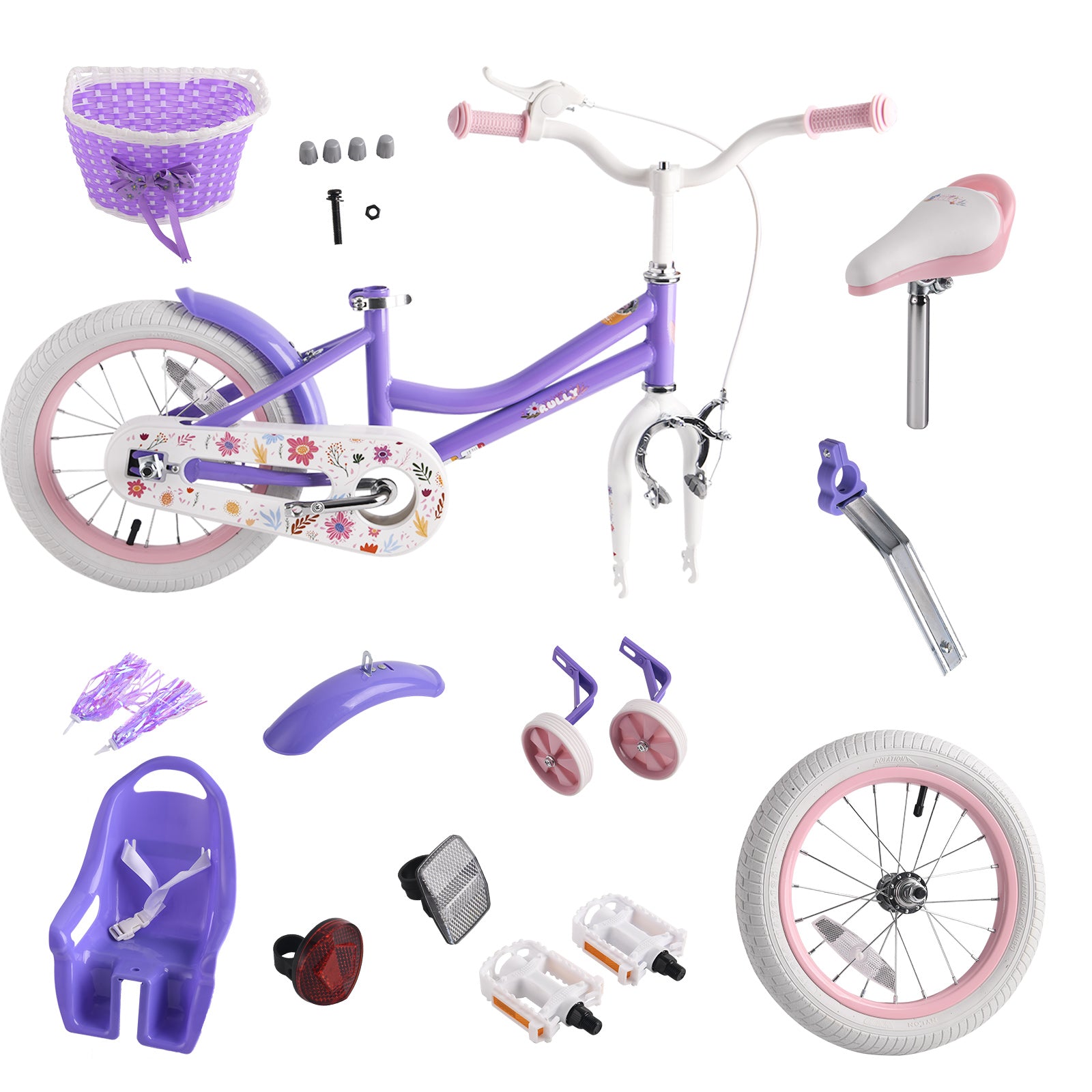 Rully Dasiy Kids Bike for 2-7 Years with Training Wheels & Front Handbrake