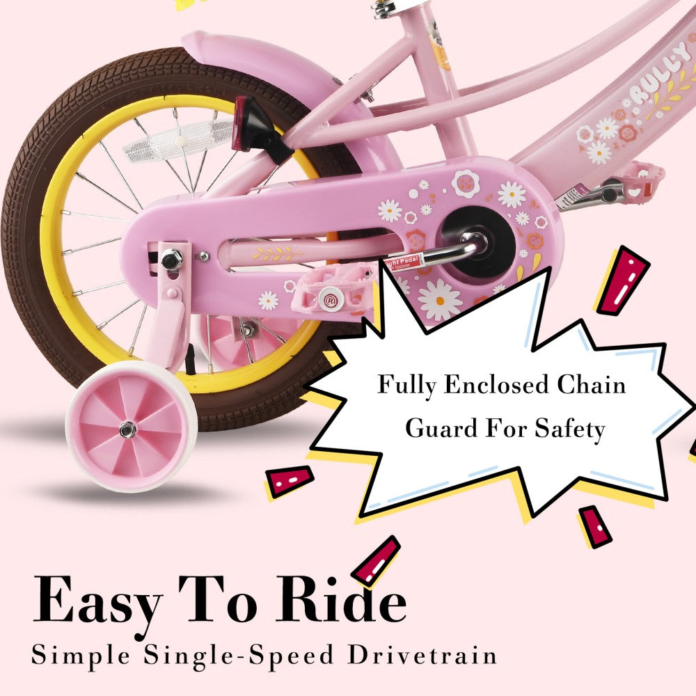 Rully Petal Girls Bike for Toddlers and Kids, 12 14 16 Kids Bike with Basket &Doll Seat for Age 2-7 Years Old Girls, Children's Bicycle ,Pink