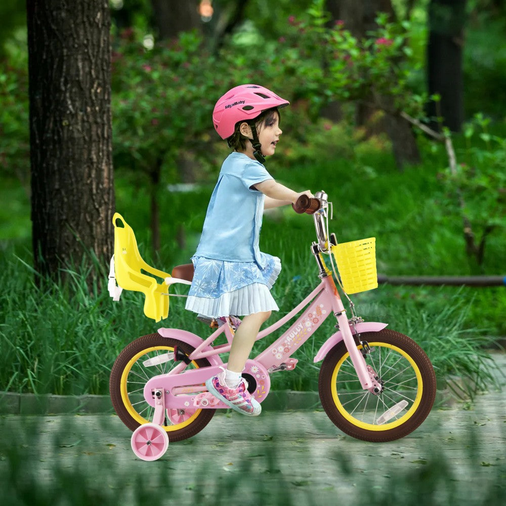 Rully Petal Girls Bike for Toddlers and Kids, 12 14 16 Kids Bike with Basket &Doll Seat for Age 2-7 Years Old Girls, Children's Bicycle ,Pink